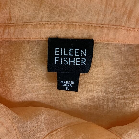 Eileen Fisher Orange Button Up Blouse S Lightweight Casual Minimalist Sheer - Picture 4 of 4